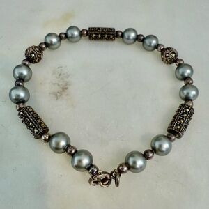 Silver Freshwater Pearl Bracelet with Marcasite Accents